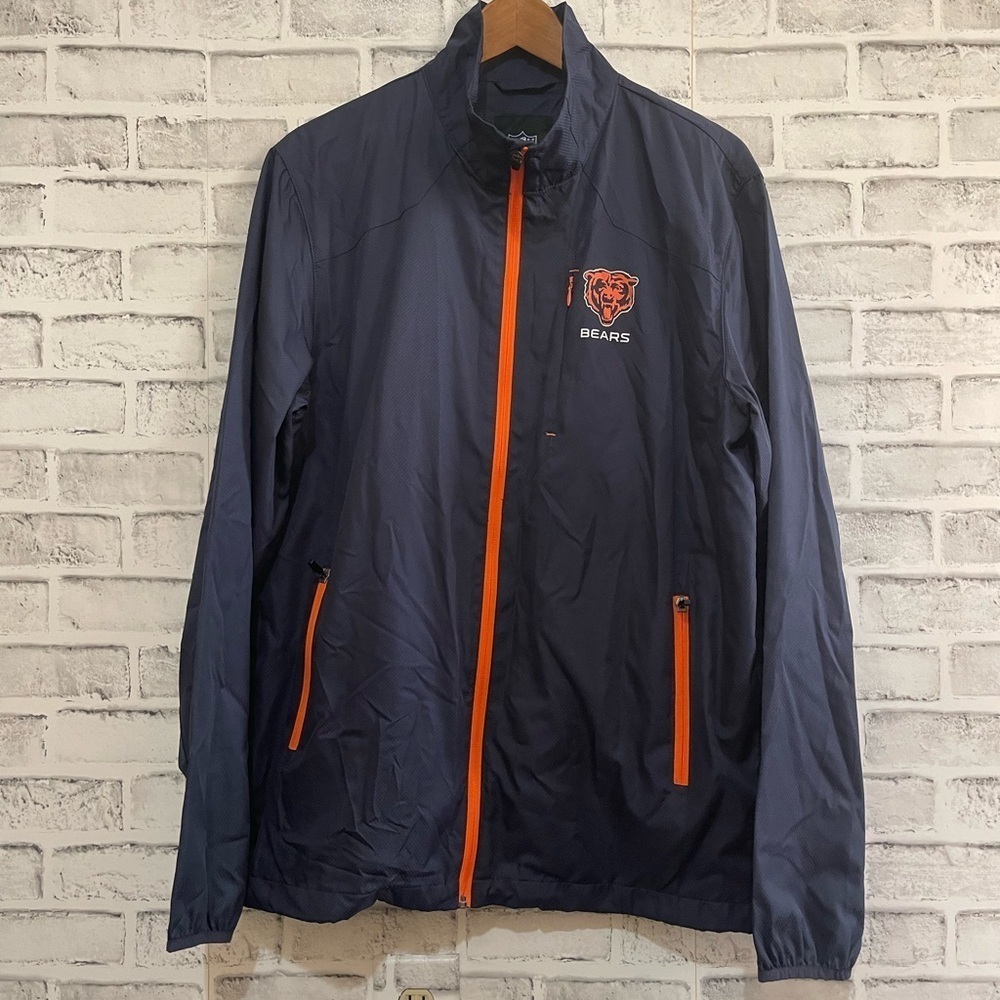 Men’s NFL Chicago Bears navy blue full zip mock neck raincoat windbreaker Med
